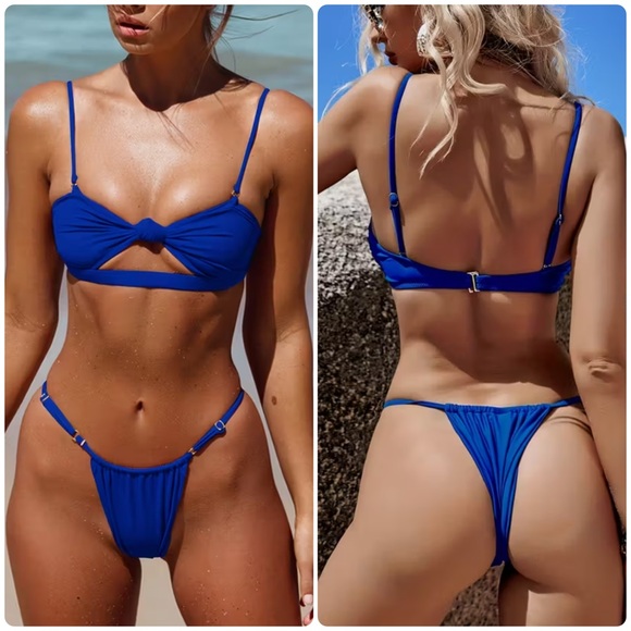 Pretty Woman Boutique Other - Vibrant Blue Knot Front Cheeky Thong Bikini Set